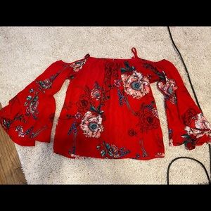 Open Shoulder Long Sleeve Blouse: Size Small